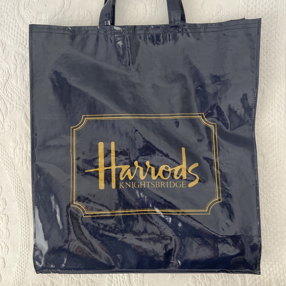 Harrods Knightsbridge London Blue PVC Coated Shopper Double Handle Tote Bag
